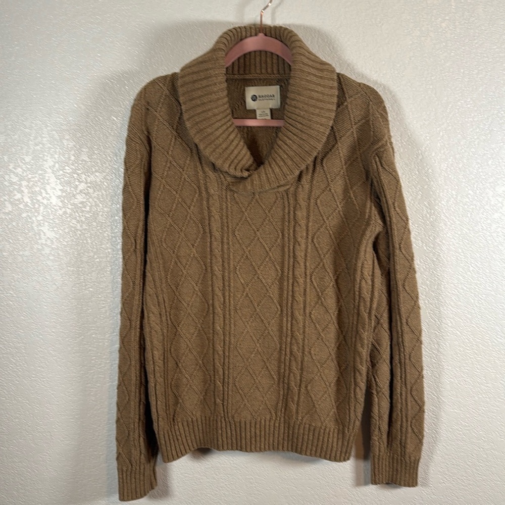 Haggar Tan Cable Knit Shawl Collar Fisherman Sweater Size Large